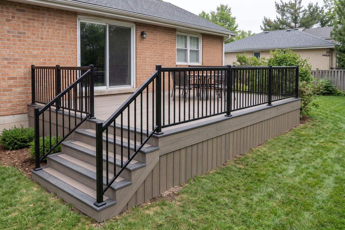 Rotted old deck, now new composite with aluminum rails, after the work