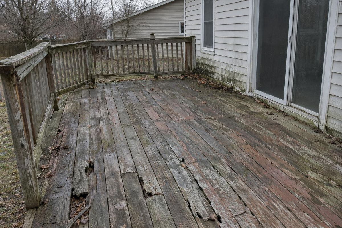 Faded, peeling deck, before